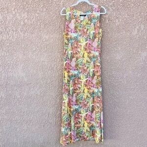 Citron‎ Santa Monica Tropical Bird Print Sleeveless Maxi Dress Vacation Resort